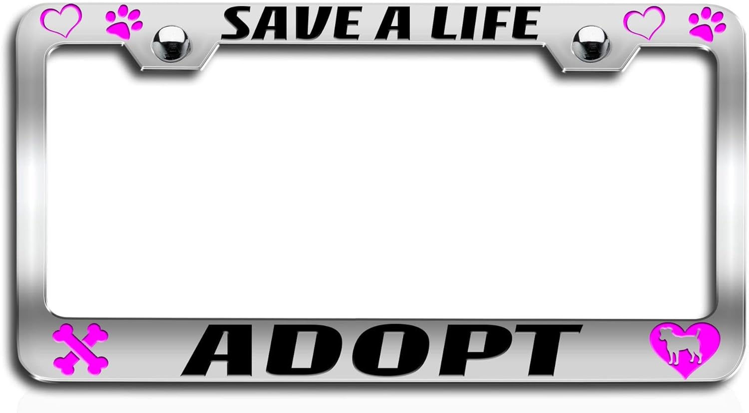 Makoroni - Save A Life Adopt Dogs Pets Chrome Metal License Plate Frame Tag Holder, #j1