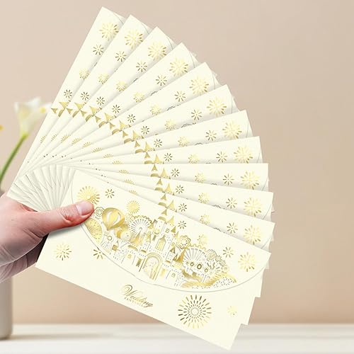 Miniatura 6 de Paquete de 12 sobres de dinero de boda para regalos en efectivo, papel de aluminio dorado y cortados con láser, sobres de efectivo para dinero,