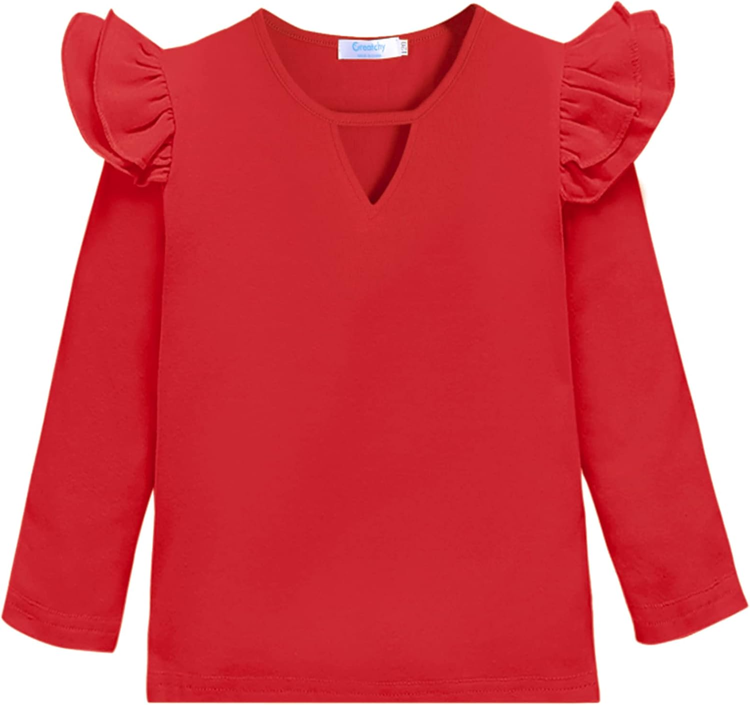 Hopeac Girls Shirts Short Sleeve Tee Ruffle Solid Summer Keyhole Neck Cotton Blouse Tops: Clothing, Shoes & Jewelry