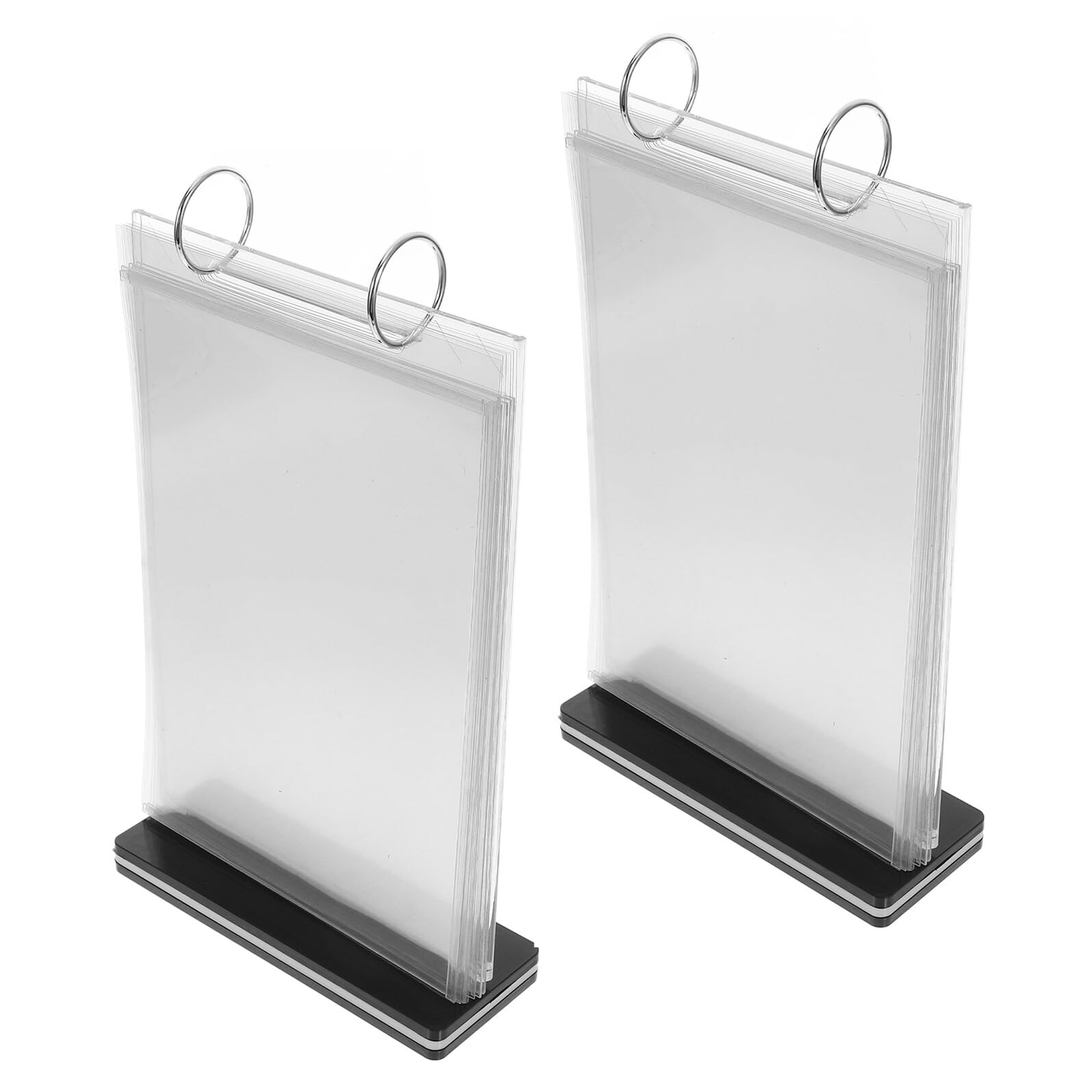 LIFKOME Portamenús de Acrílico Transparente A5 (145x205 Mm) para Restaurante, Soporte de Menú Vertical de Escritorio 2 Piezas, Expositor de Carteles y Folletos, Soporte Abatible