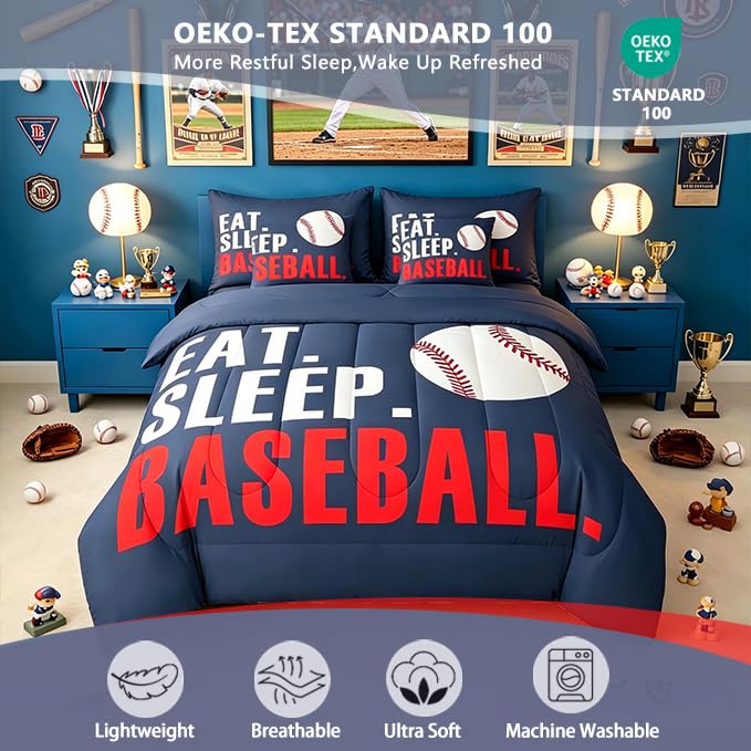 Image of Feelyou Baseball Comforter Set Full Size 7 Piece for Boys Girls Women Men