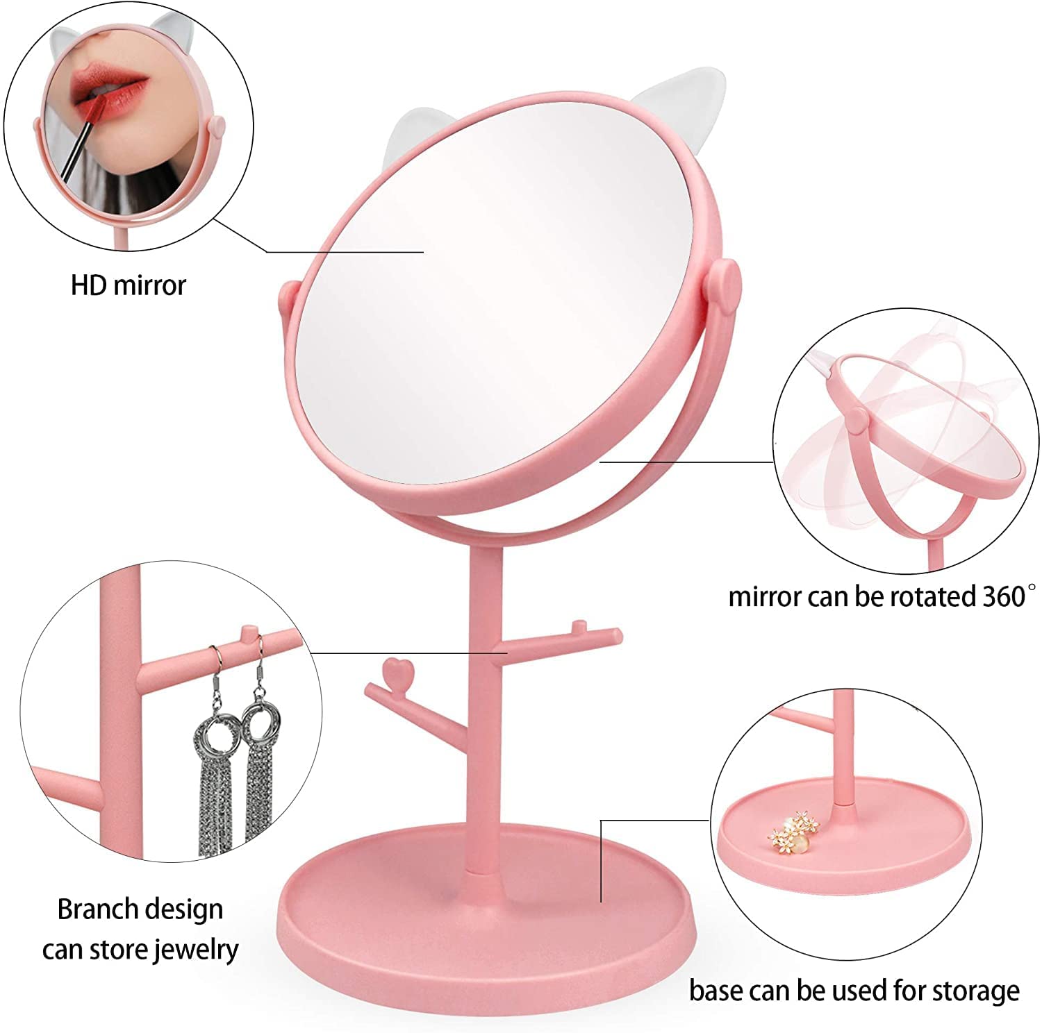 Exotic Mall Plastic Portable Folding Table revolving Mirror with Storage Tray and Hanging Hook Cosmetic Mirror Ideal for Women Dressing Table - Multicolour 1