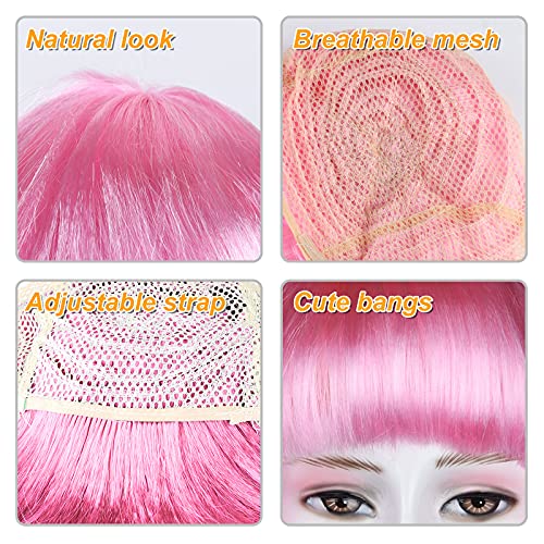 Miahart Pink Short Bob Wig And Sunglass Set, Neon Colored Wigs Costume Colorful Cosplay Wigs Daily Party Hairpieces For Bachelorette Glow In The Dark Neon Party Favors Halloween Decorations Supplies #TOP2