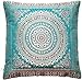Ruwado Funda de cojín tejida a mano y hecha a mano de seda india Banarasi decorativa funda de cojín para sofá, decoración de sofá, diseño de mandala, 40 x 40 cm, color turquesa y verde