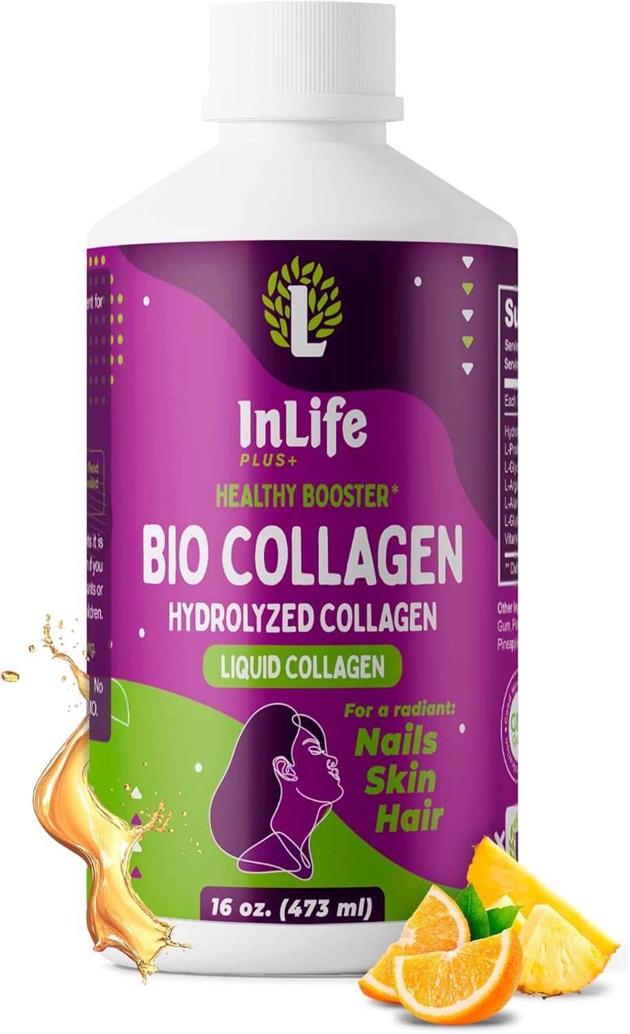 Liquid Collagen for Women & Men (16 oz) Extra Strength hydrolyzed Collagen peptides, with Vitamin C, Glowing Skin Support, Hair, Muscles, Nail Supplement, Gluten Free, Non GMO (1)