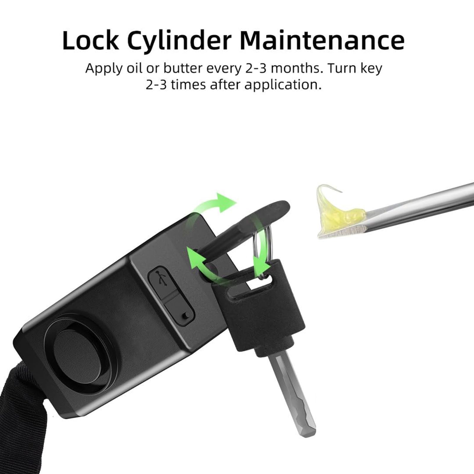 Antivol pour trottinette électrique, avec alarme 110 dB, antivol pour vélo électrique, rechargeable via USB-C, étanche IP55, chaîne de 1200mm / 8mm, avec télécommande et clé (noir)