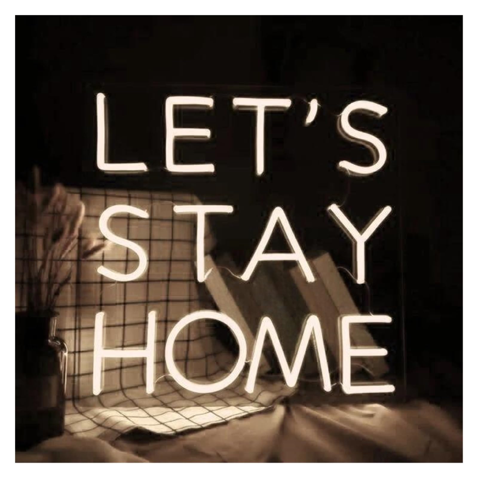 Signs Lamp Let's Stay Home Neon Signs USB Powered, Lettera Neon Lights Suitable for Wall Decor Dimmable Night Lights 28cmx32cm(Warm White)