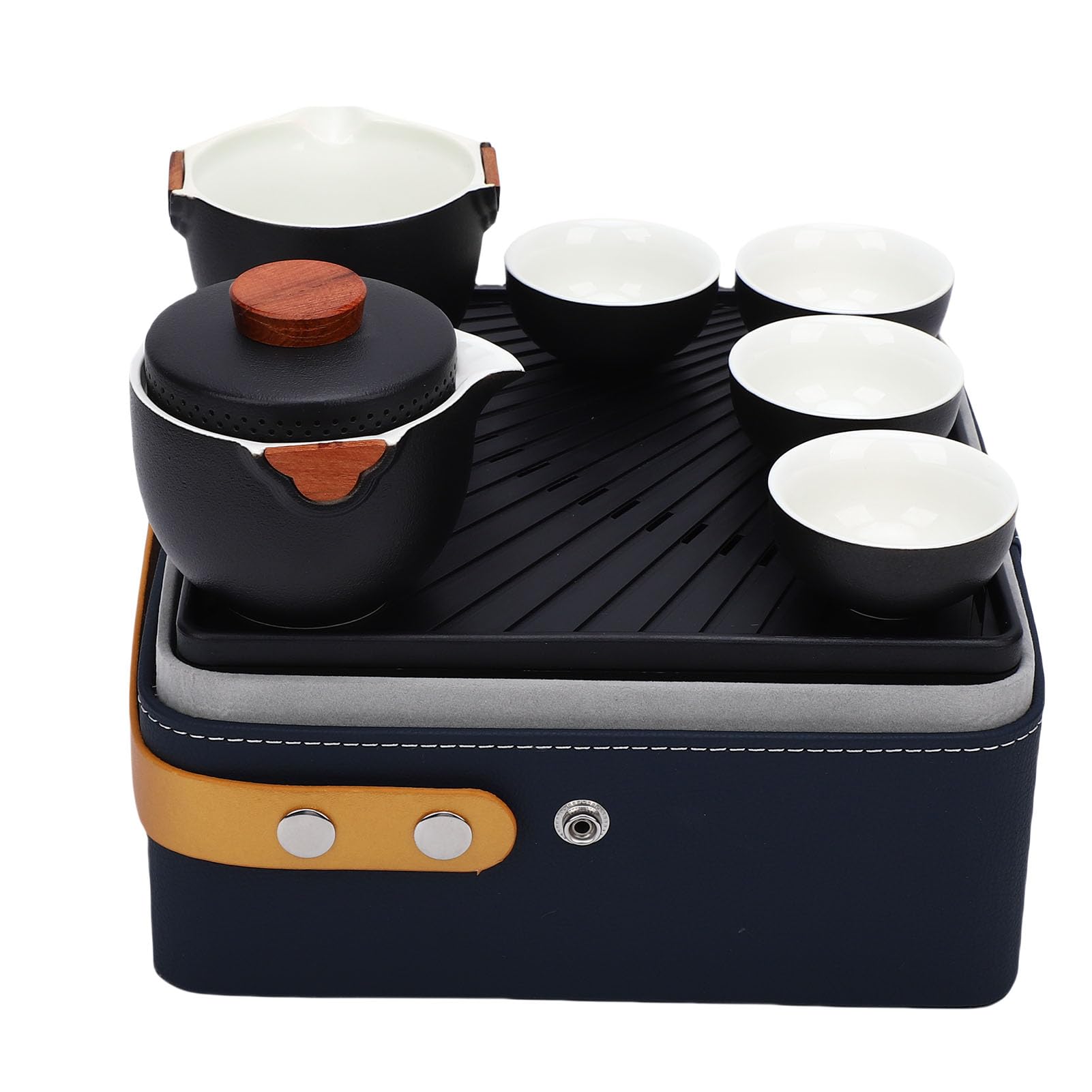 Alomejor Zestaw do Herbaty, Przenośny Czajniczek Ceramiczny Zestaw do Herbaty Gongfu z torbą podróżną i 3 Filiżankami Domowego Biura Podróży Camping Piknik na świeżym Powietrzu