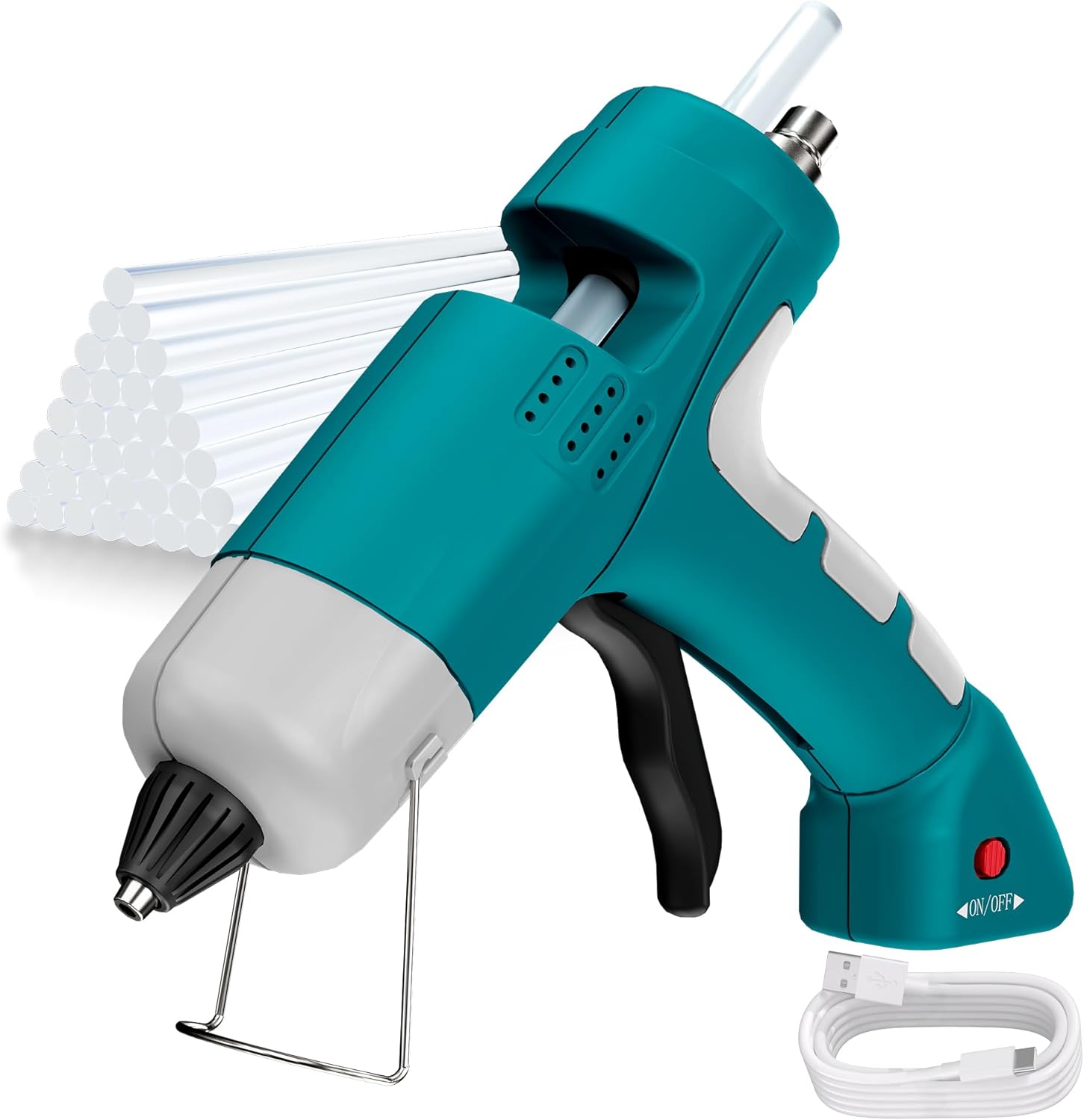 20W Cordless Hot Glue Gun with 30 Pcs 7mm Glue Sticks Heating Fast Mini Glue Gun kit 2600 mAh Rechargeable Battery, DIY, Crafts, Decorations, Home Repairs (Blue)