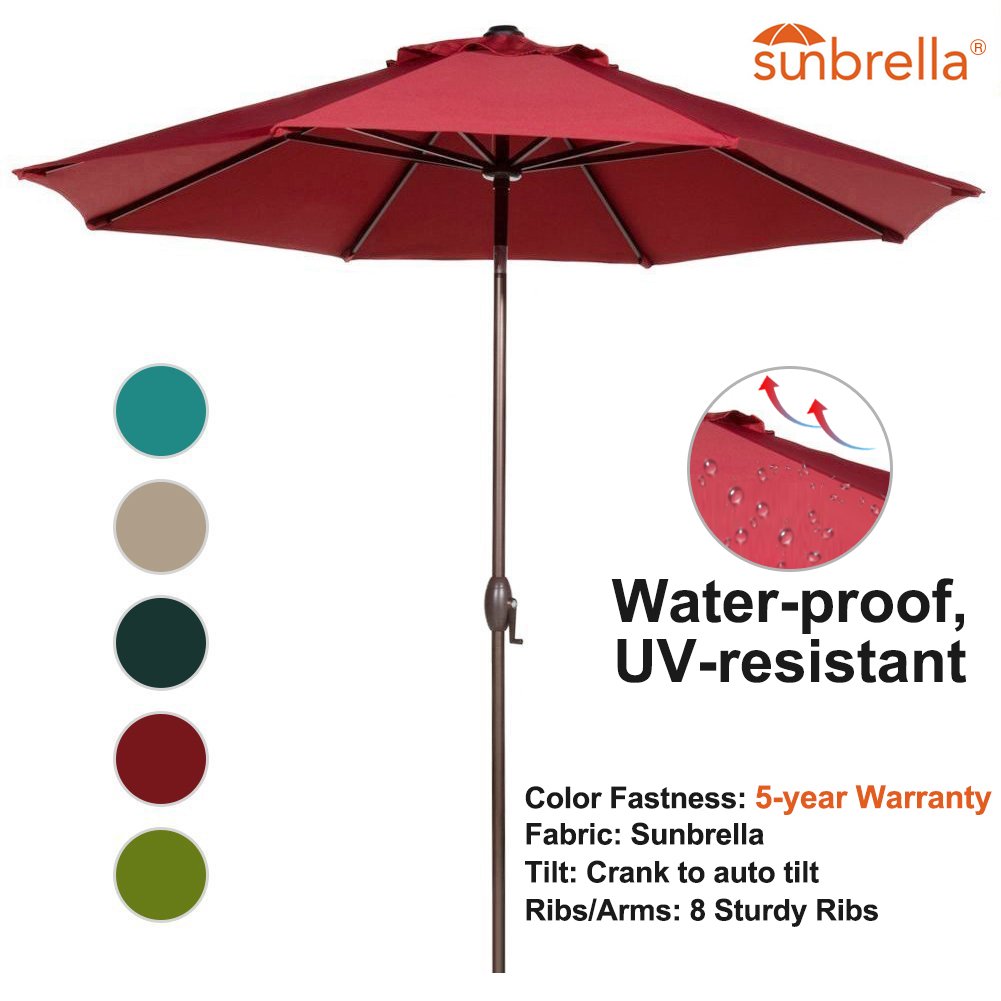Amazon Com Abba Patio 9 Ft Fade Resistant Sunbrella Patio Umbrella With Auto Tilt And Crank Alu 8 Ribs Red Garden Outdoor