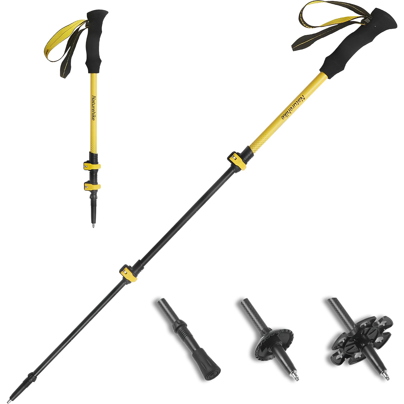 Naturehike 1 Piece 3K Carbon Fiber Trekking Pole-Collapsible and Telescopic 3 Section Ultralight Hiking Pole for Women Men Walking Pole Travel Backpacking Camping