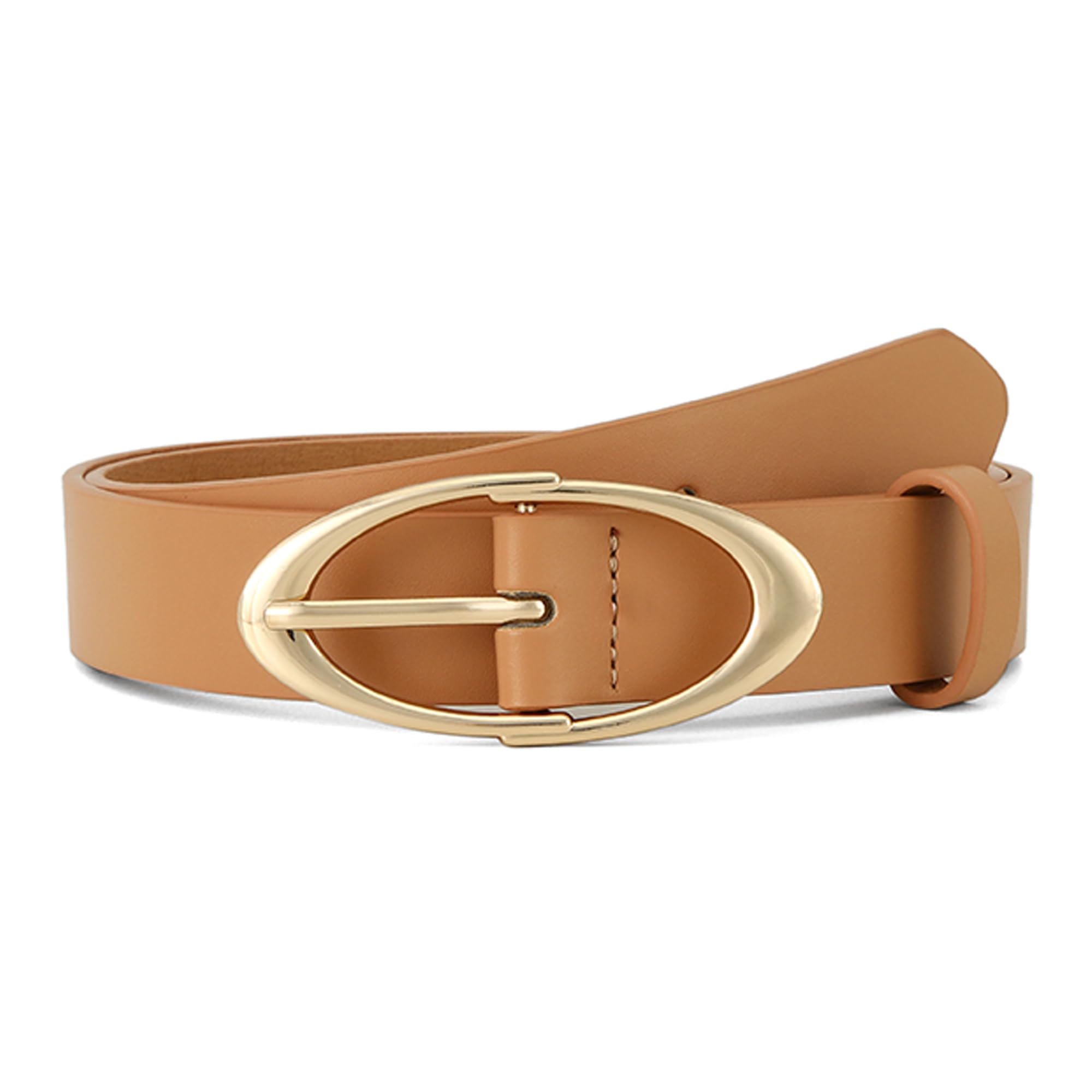 Earnda Women Faux Leather Belt for Jeans Pants Fashion Ladies Waist Belts with Gold Silver Oval Buckle