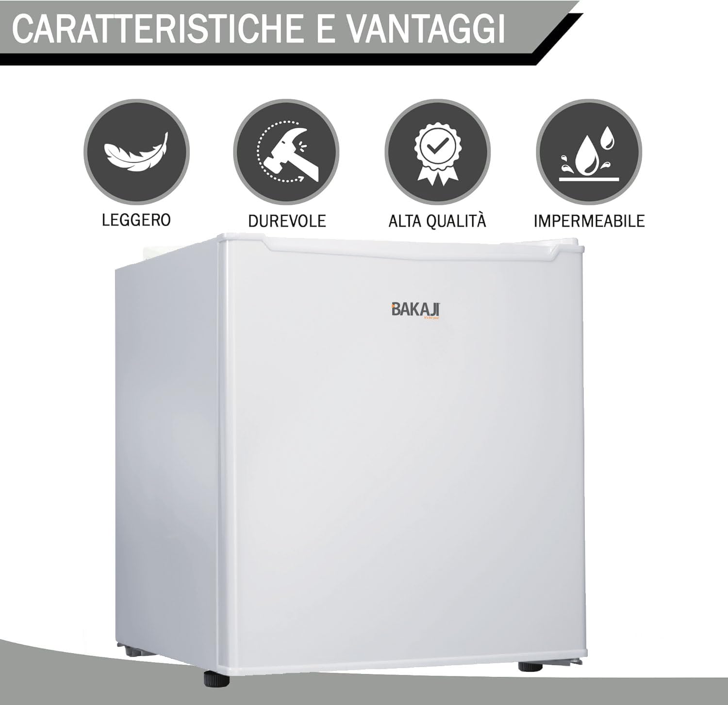 BAKAJI Frigo Bar Mini Stile Moderno Frigorifero con Freezer Termoelettrico Silenzioso con Scomparto Regolabile Capacita' 45 LT Hotel Casa Ufficio Studio Dimensione 49x44x49 cm Colore Bianco