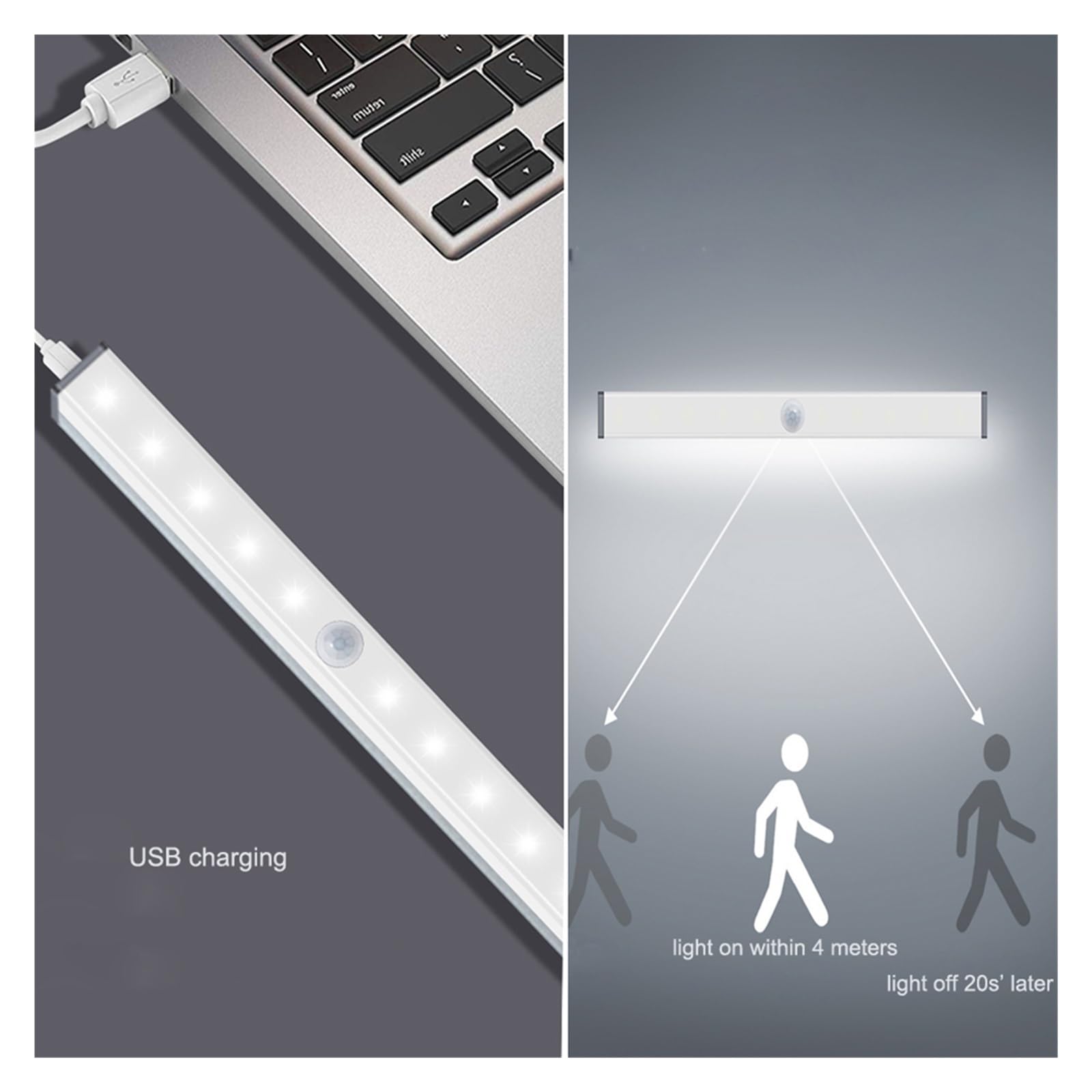 Luces Bajo Armario Tira De Luz Magnética For Armario, Lámpara Con Sensor Movimiento For Iluminación, Cocina, Hogar, 10cm, 21cm, 29cm Largo(Warm White,29CM 20LED)