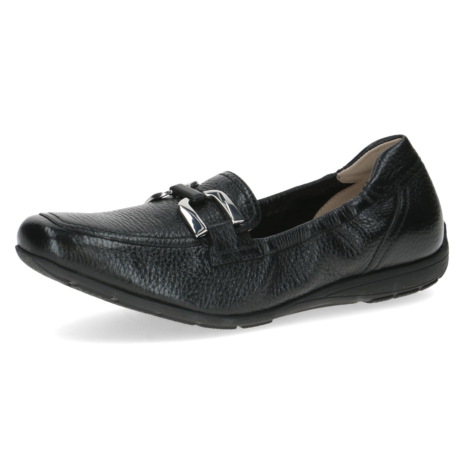 CAPRICE Women's Leather Loafers Comfortable, Black (Black Deer), 3.5 UK