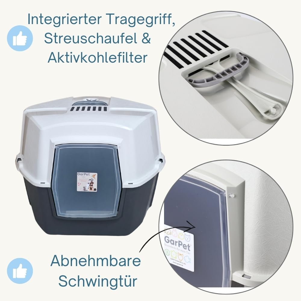 2er Set Große Eck Katzentoilette Katzenklo Ecke mit Deckel geschlossen XXL Ecktoilette Katzen Haubentoilette Filter Schaufel Doppelpack Katzentoiletten