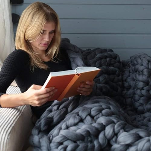 Miniatura 55 de Manta de punto para sofá, hecha a mano, manta gruesa para sofá, cama, manta de punto grueso (verde oscuro 40 x 60 pulgadas) Verde Oscuro,Camel,Gris