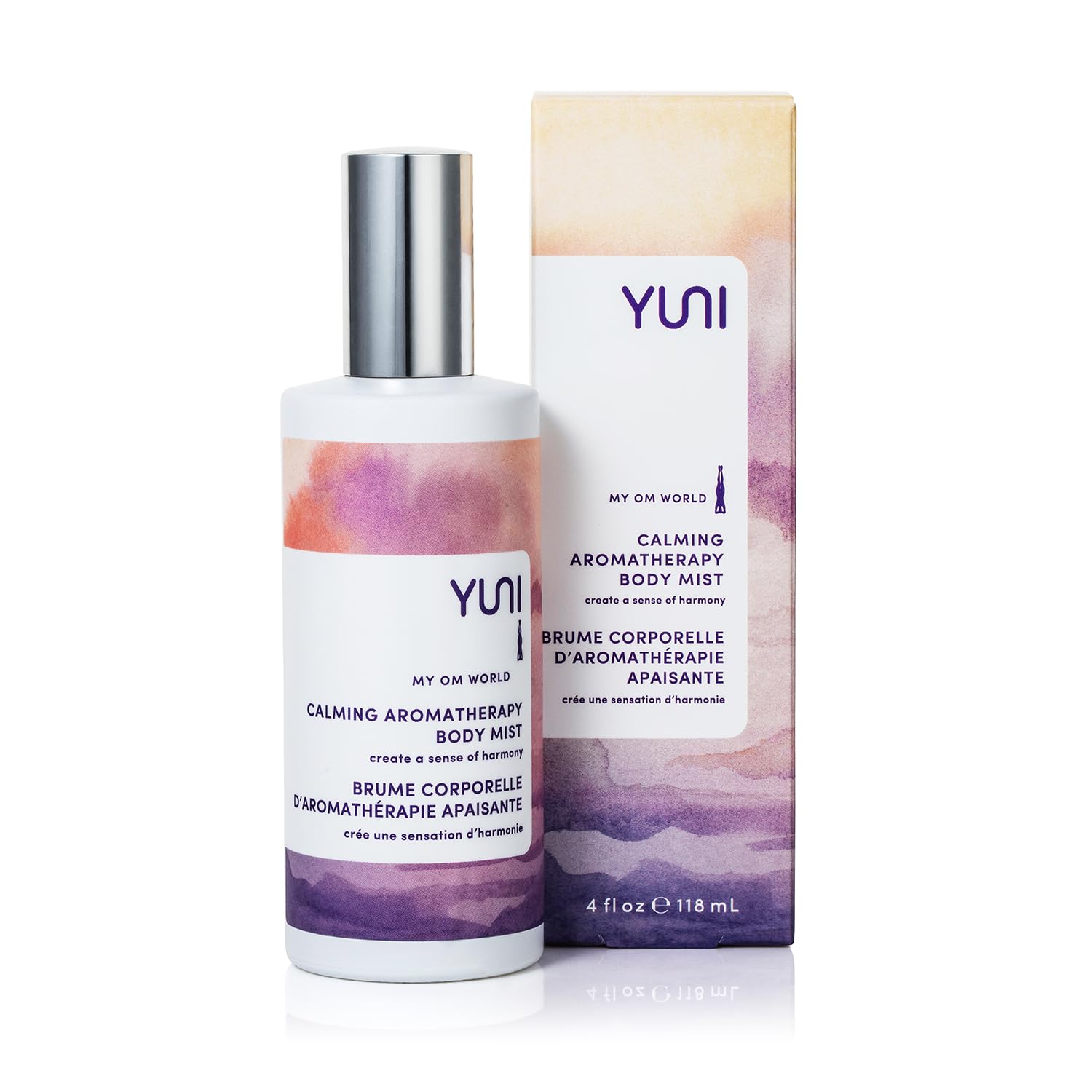 YUNI Beauty Calming Body Mist (4oz) My OM World - Natural Aromatic Oils - Relaxing Stress Relief - Promotes Focus & Clarity - All Natural, Paraben-Free, Cruelty-Free