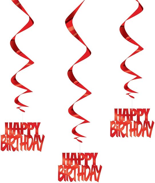 Unique Party 62942 Hanging Swirl Gold Happy Birthday Decorations, Pack of 3, Red, One Size