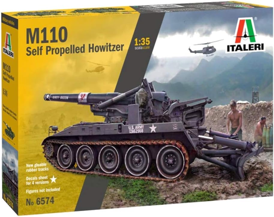 Italeri 6574S Replica Faithful Model Making Crafts Hobby Gluing Plastic Kit Assembly 1:35 M110 Self Propelled Howitzer, Multi-Coloured