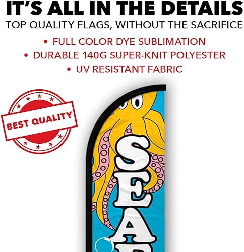 Miniatura 3 de Bandera de Swooper de manga completa sin viento de mariscos, perfecta para negocios, tiendas, tiendas, etc