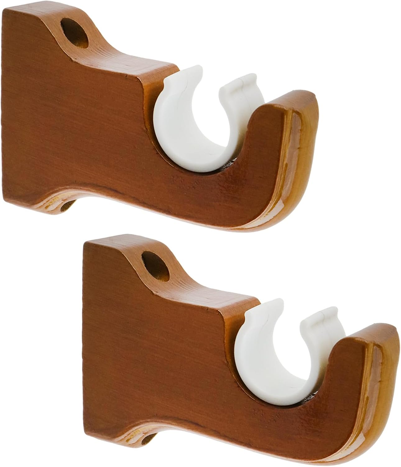 4pcs Wooden Curtain Rod Bracket Wall-Mounted Classical Drapery Holder Fits Up to 1-1/4 Inch Rod Diameter (Single-Slot Teak-Tinged)