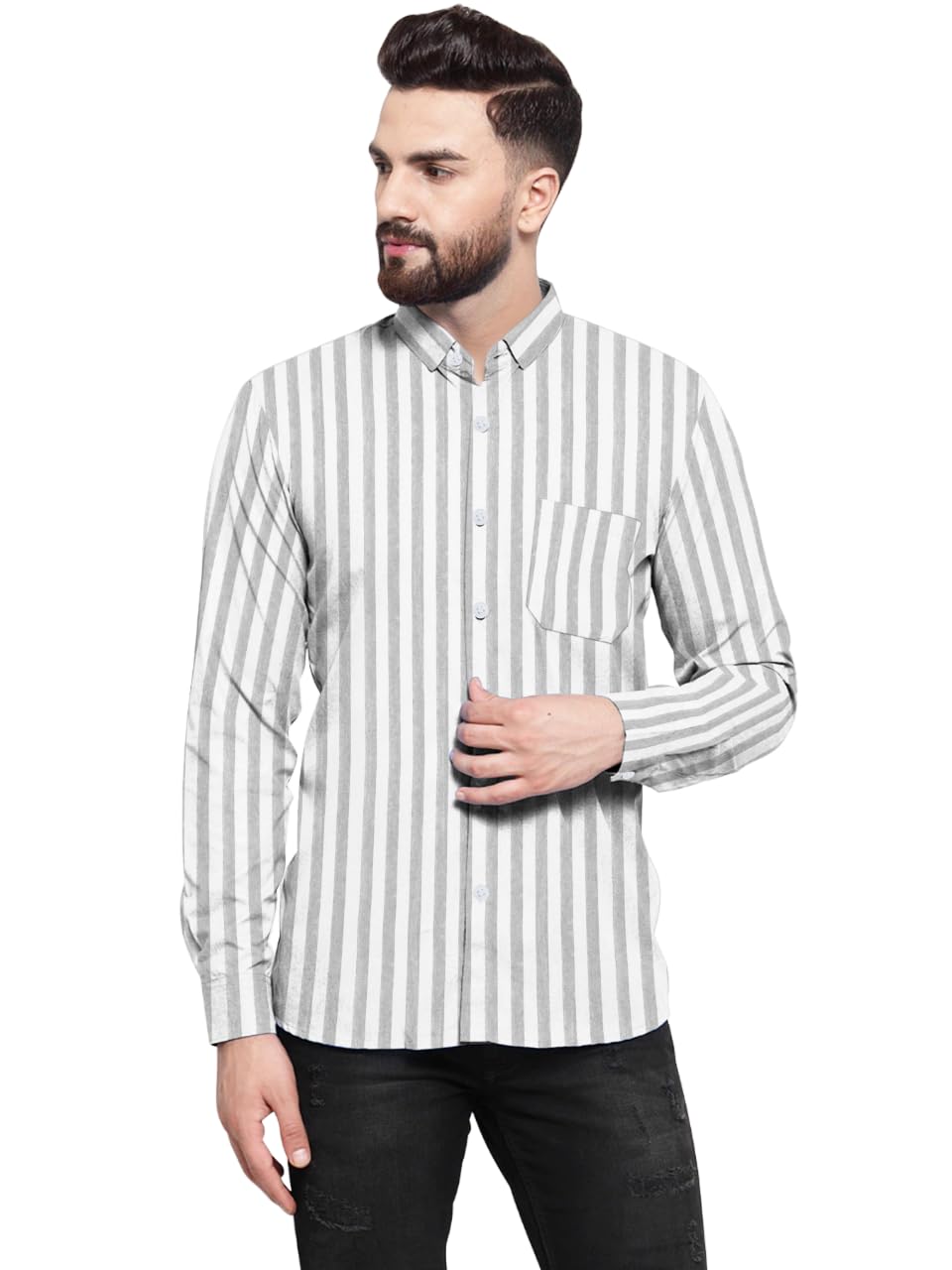 Men’s Slim Fit Striped Spread Collar Casual Cotton Blend Shirt