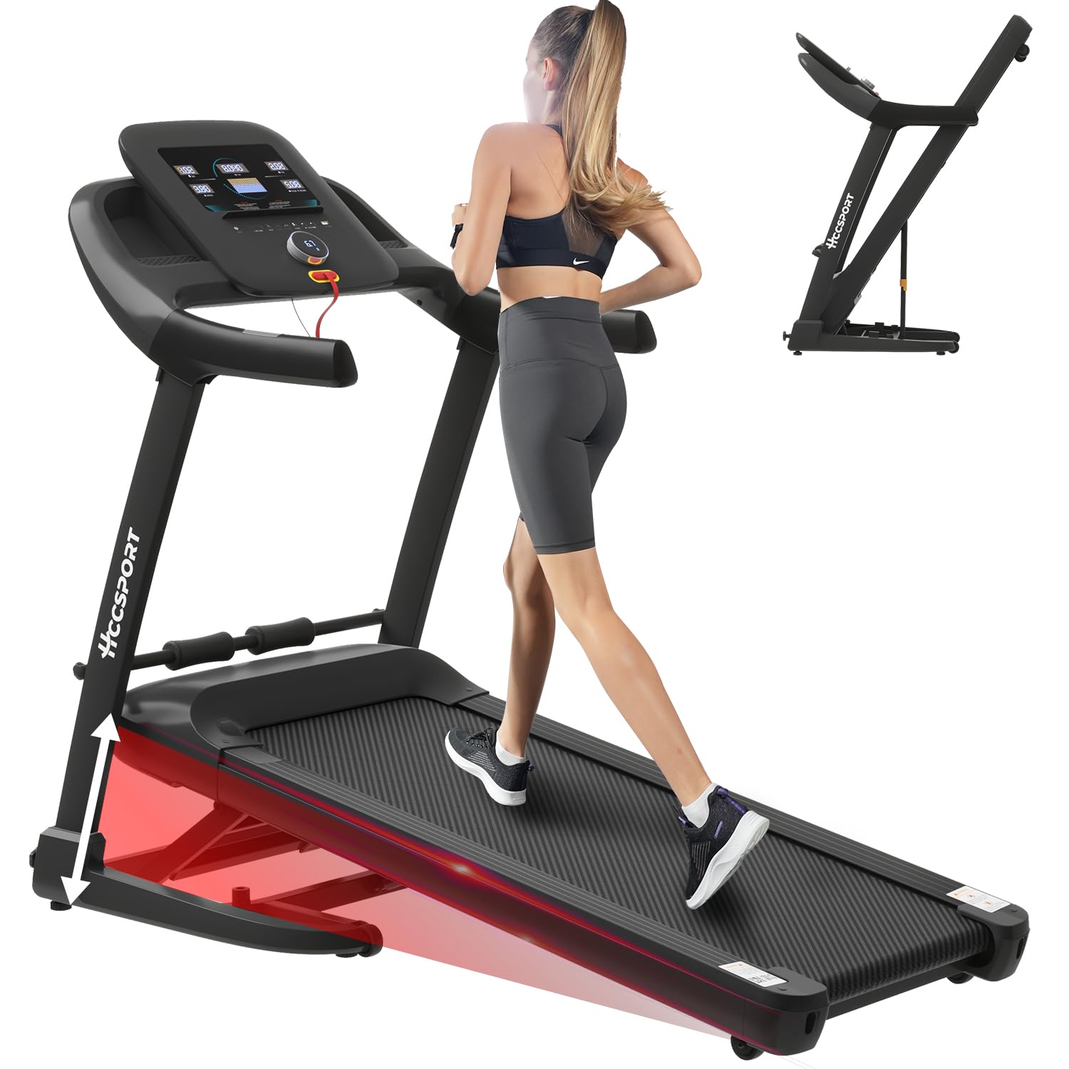 Treadmill with Incline, 3 in 1 Under Desk Treadmill Walking Pad with Removable Desk Workstation 3.5HP Foldable Compact Walking Treadmills for Home Small Office with Wristband Remote Control