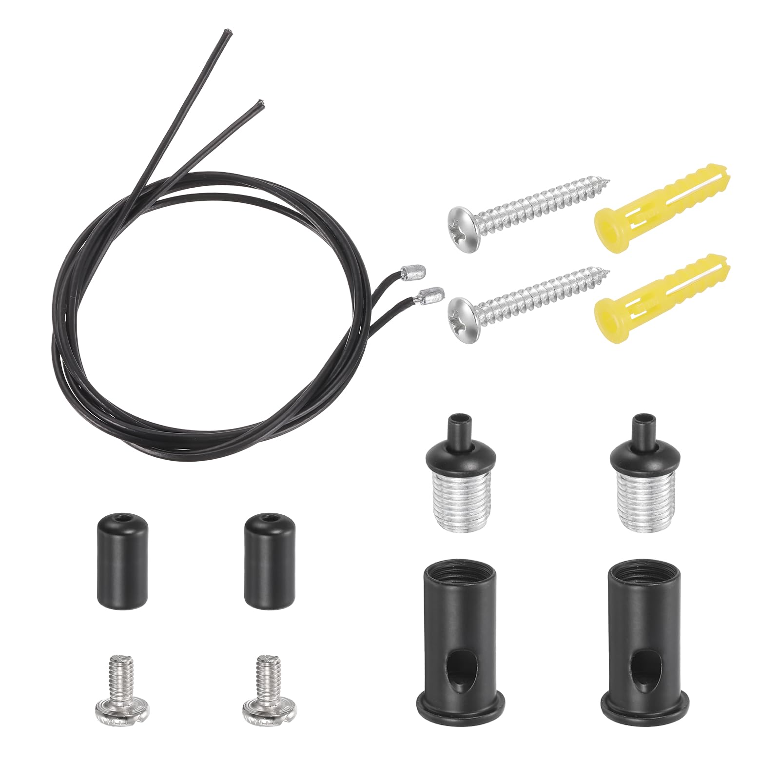 sourcing map 2Set Ceiling Hanging Wire Cable Kit, 2.6ft Top Adjust Adjustable Hanging Wire Rope Suspension with Slotted Mount Screw Kit for Pendant Chandelier Ceiling LED Panel Light, Black