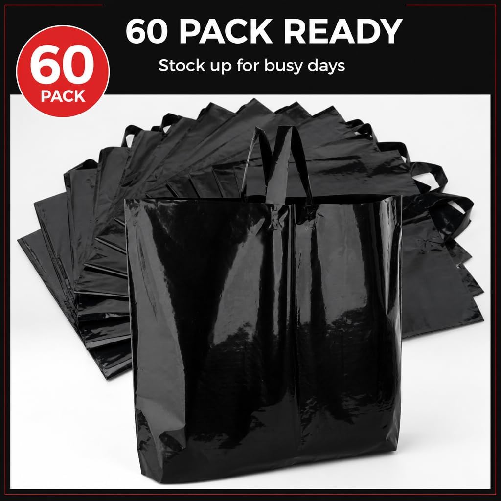 19x15 Large Plastic Shopping Bags with Handles, Extra Large Shopping Bags with Handles, 3 Mil Thick Retail Merchandise Bags, Boutique Bags for Clothing, Craft Fairs, Trade Shows, Retail Stores
