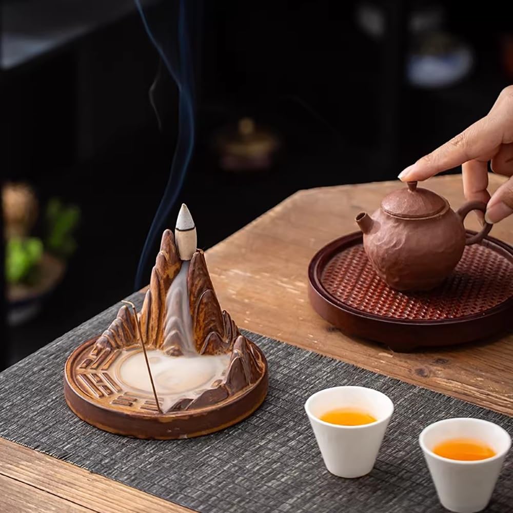 Quemador de incienso de cascada, de cerámica china, diagrama de Tai Chi Bagua, protección del hogar, soporte de incienso de alta montaña, quemador de flujo inverso de agua para aromaterapia para