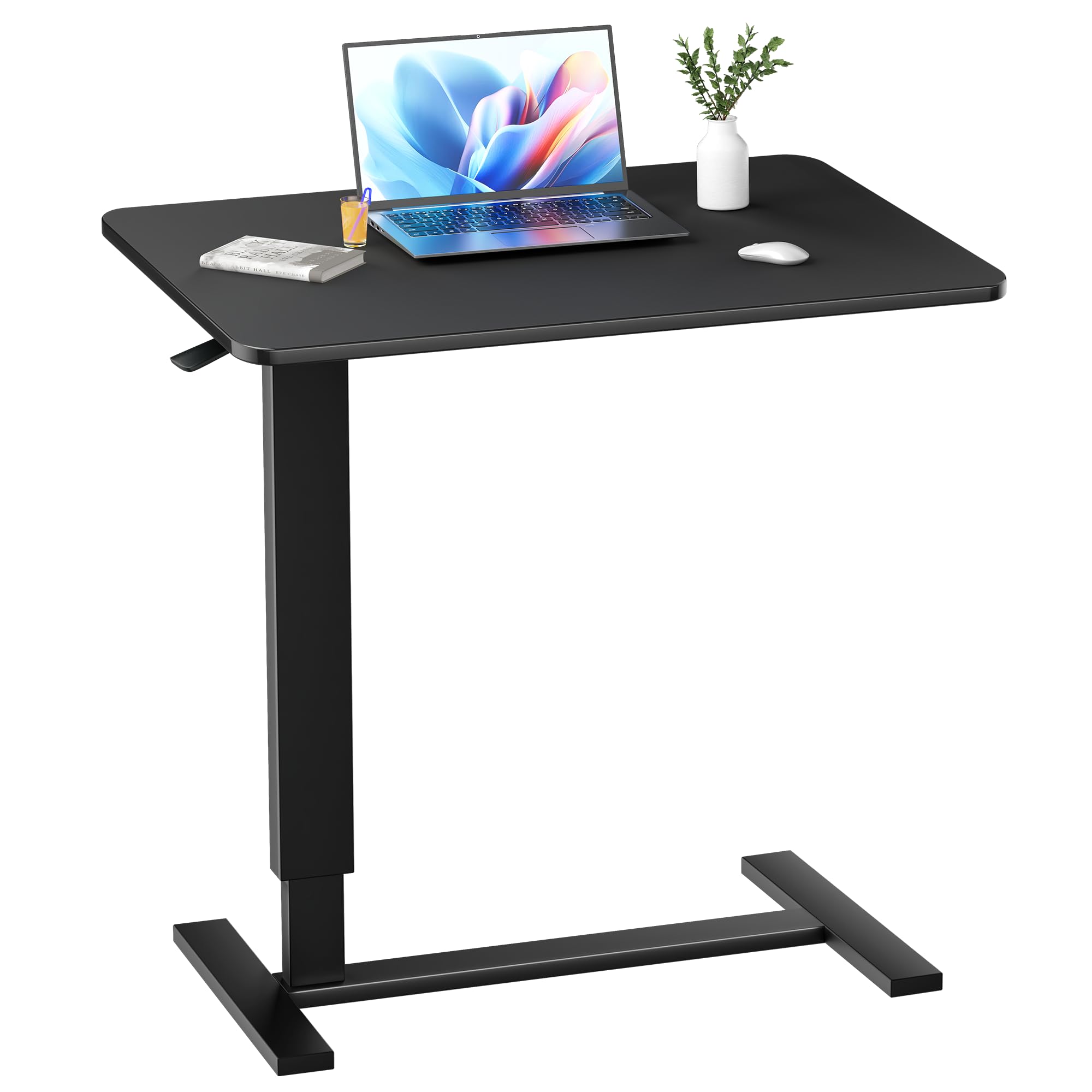 Corubak Adjustable Overbed Bedside Table with Wheels(31.2" W), Hospital Bed Table Over The Bed, Mobile Standing Desk Rolling Computer Cart, Laptop