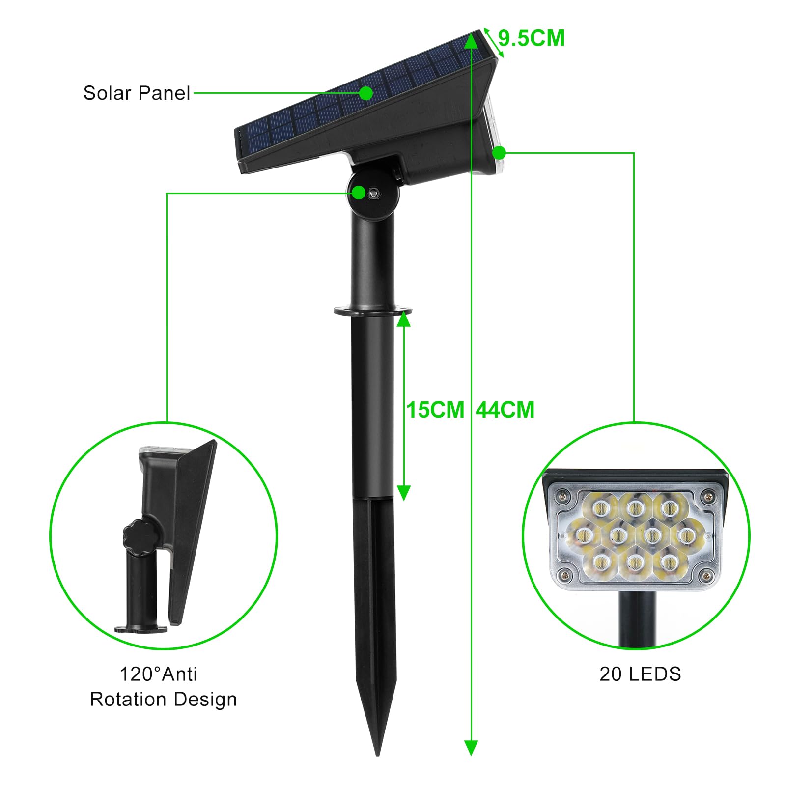 T-SUN 4 Piezas Luces Solares Exteriores, Impermeable IP65 Jardín Lámpara de Camino de Paisaje LED Luz Verde, Iluminación Decorativa Solar Para Porche Patio Césped Pasillo Terraza Camino. (Verde)