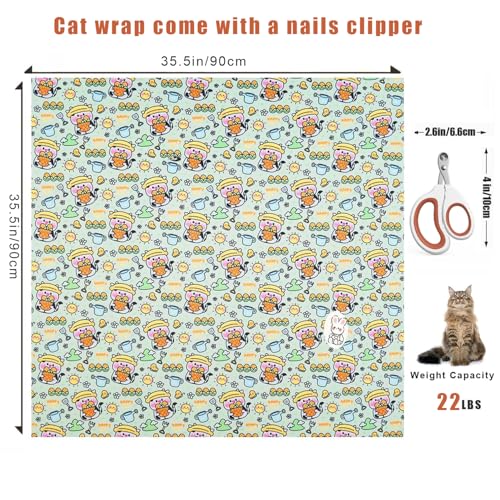 Image of 35.5'' Cat Grooming Wrap with Nails Clipper | Self-Adhesive, Anti-Escape Calming Swaddle, Soft Fabric, Comfortable & Reusable, For Cutting Nails, Ear Cleaning, Medication