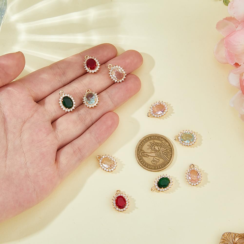 10Pcs Oval Rhinestone Charms 5 Colors Rhinestone Crystal Oval Dangle Charms Faceted Glass Ellipses Brass Pendants for Necklace Earrings Bracelets Jewelry Making DIY Crafts - Image 3