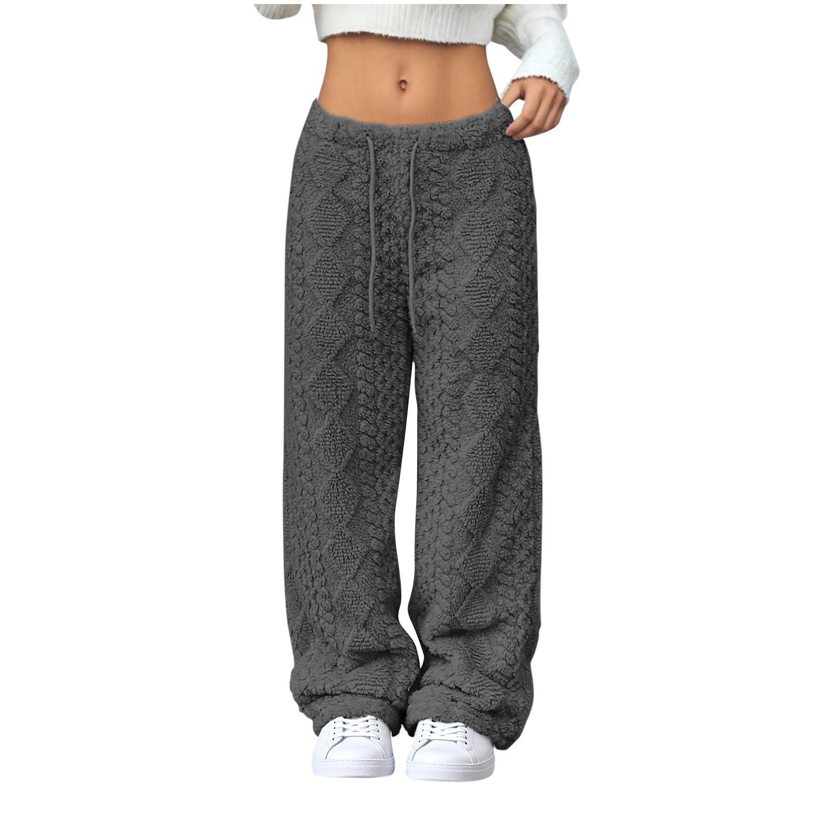 Womens Cable Knit Sweater Pants Fleece Lounge Joggers Long Harem Pants with Elastic Waist Drawstring 2025