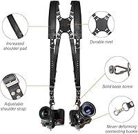 Vista 2 de Jumyee Double Camera Harness for 2 Cameras, Adjustable Dual Shoulder Leather Camera Strap for DSLR/SLR