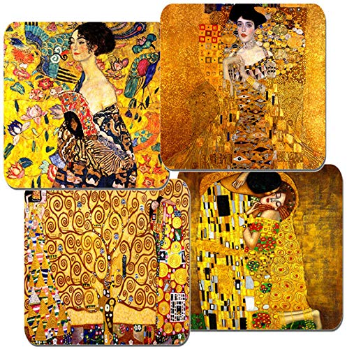 FunkyzillaGustav Klimt Coaster Set of 4. Cork Backed. The Kiss, Tree of Life, Portrait of Adele Bloch-Bauer