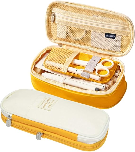 Coolzon Expandable Pencil Case, Large Capacity Pencil Cases Pen Bag Pouch Holder School Stationery Organizer Makeup Cosmetic Bag for Girls Boys Teenagers Students Adults, Ginger