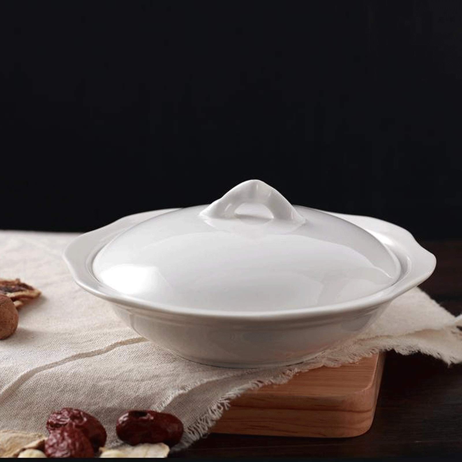Beurrier Plat de beurre de céramique blanc, grand porte-beurre avec couvercle et poignée, peut être utilisé pour la poêle à beurre dans les restaurants de l'hôtel, Conteneur de beurre multifonctionnel