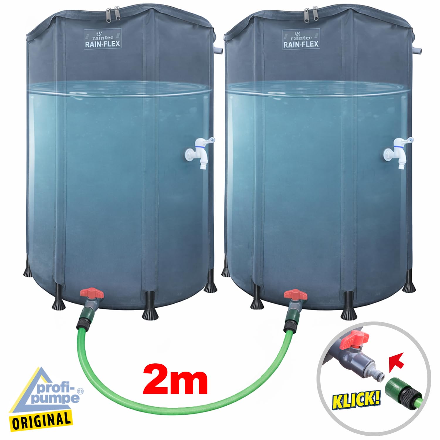 Depósito de lluvia plegable 1100L RAIN-Flex – Barril de lluvia verde con grifo | Depósito de agua de lluvia flexible de 1100 l con grifo, depósito de agua para jardín, 120 × 120