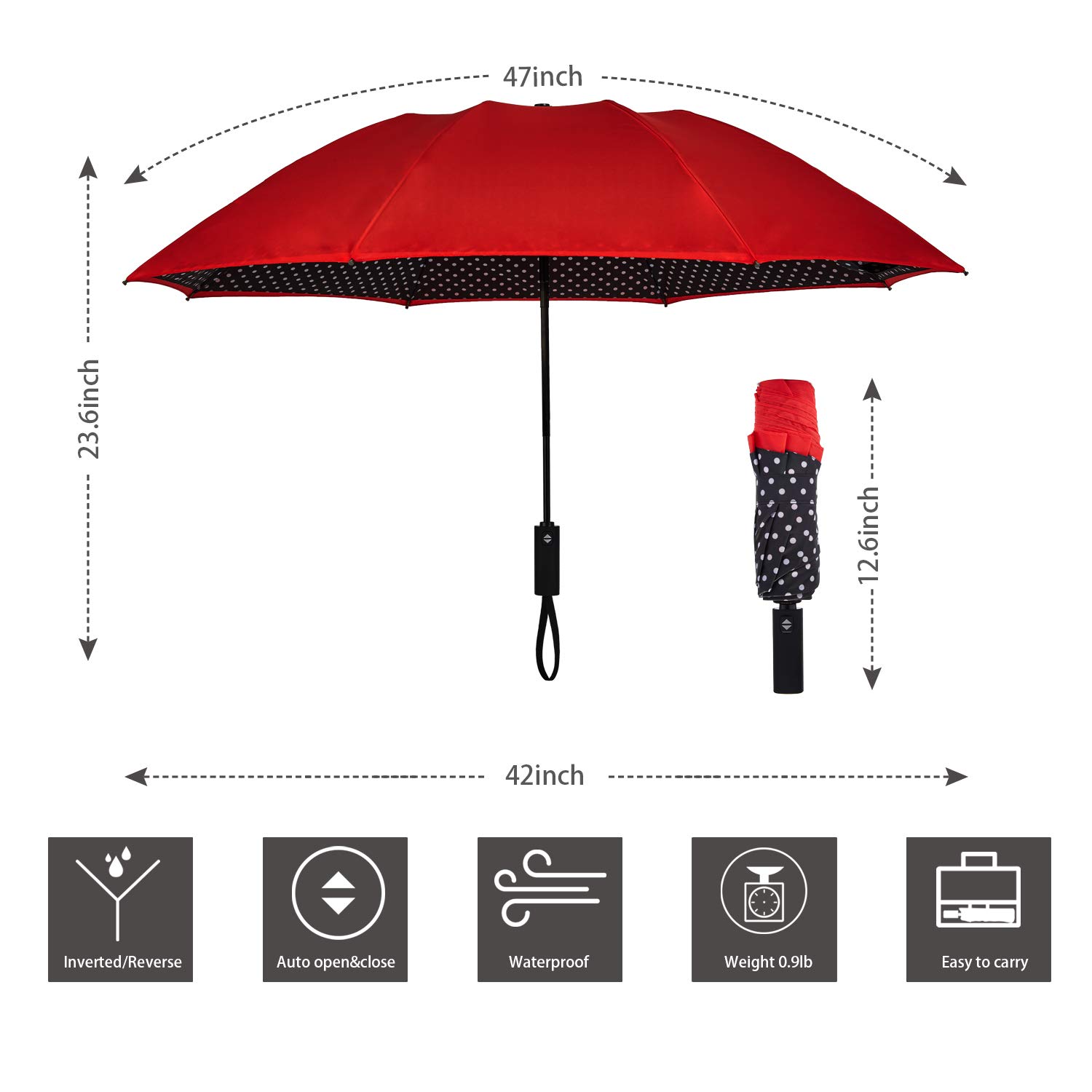 Ombrello da Golf, Unisex - Adulto, Red DOT