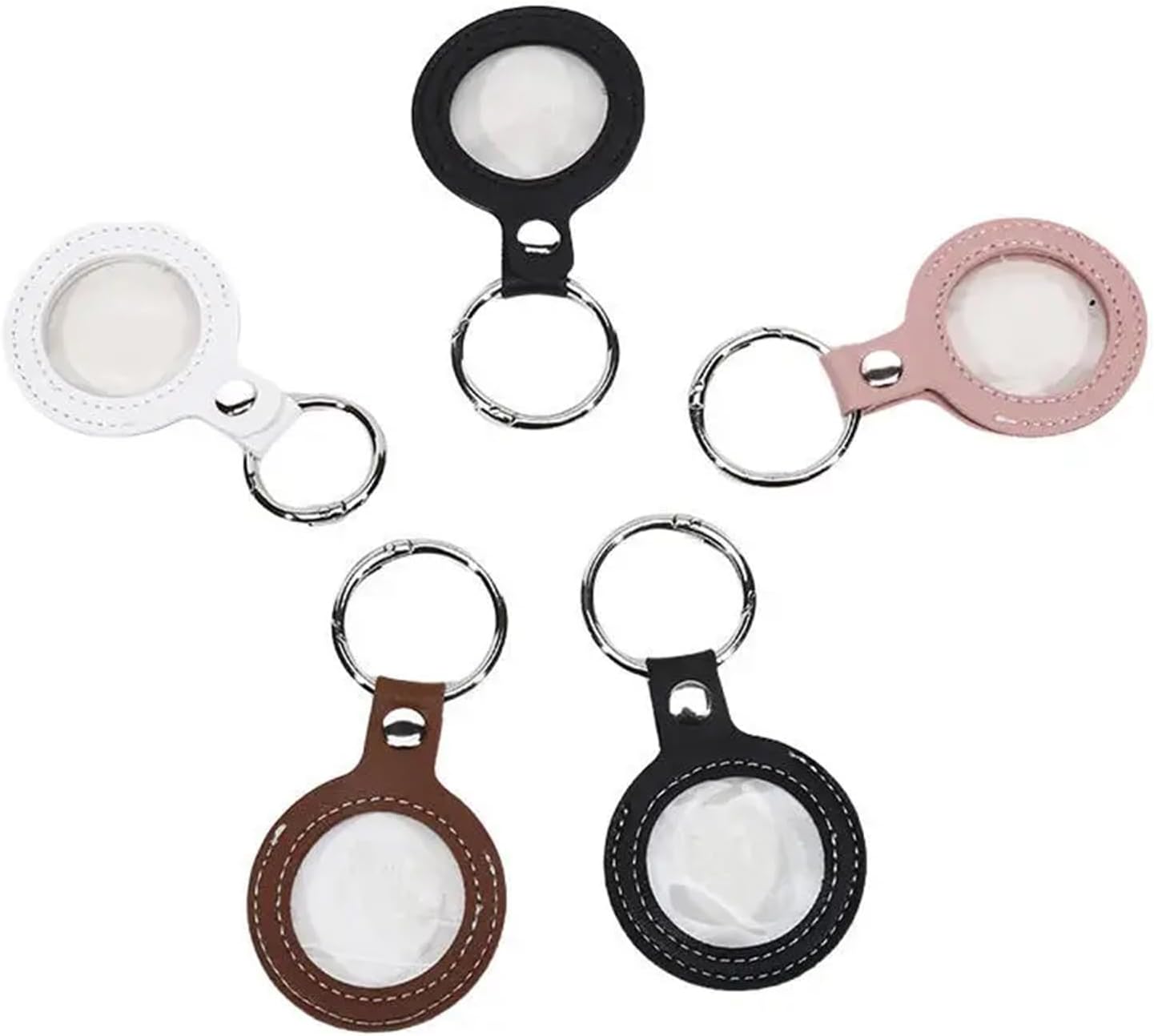 6pcs Leather Coin Holder Keychain Double Side Display Case Medallion Sobriety Recovery Chip Challenge