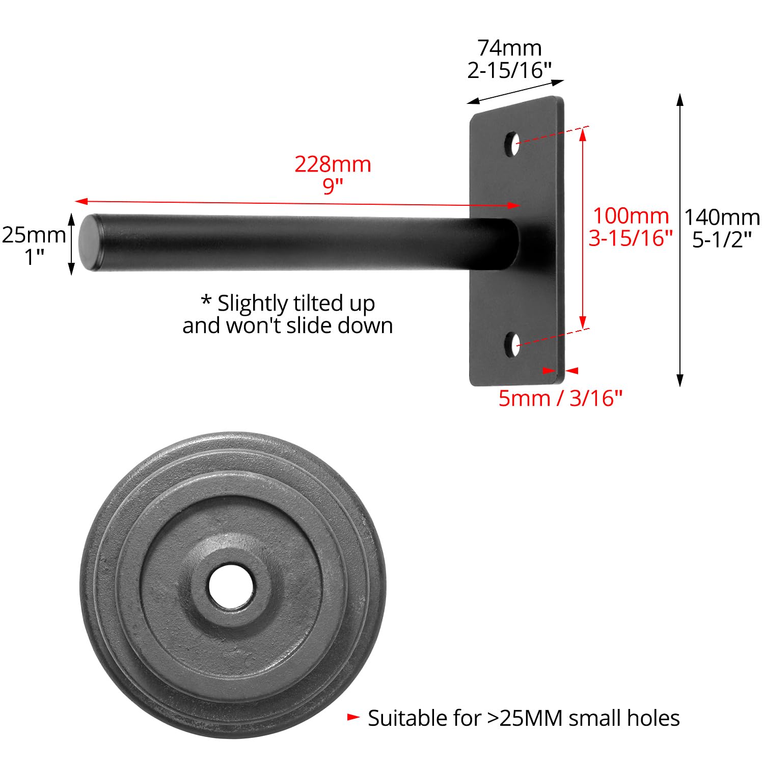 QWORK® 2 pièces supports muraux pour plaques de poids, pour 2.5 cm/3 cm/5 cm, avec boulons d'ancrage de montage, capacité max.220 kg