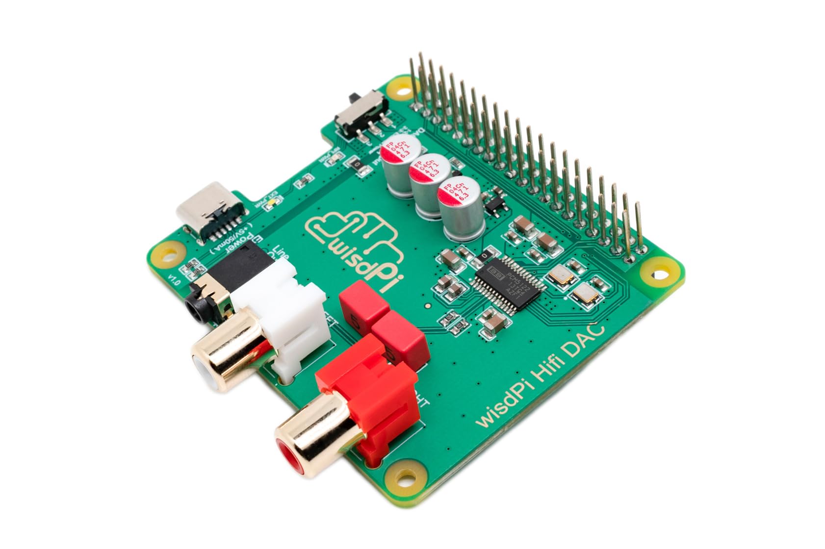 WisdPi HiFi DAC | Raspberry Pi 5 | Pi PCM5122 Audio 3.5 RCA Gold Plated Power Noise Reduction External Power, Audio Card Expansion Board for Raspberry