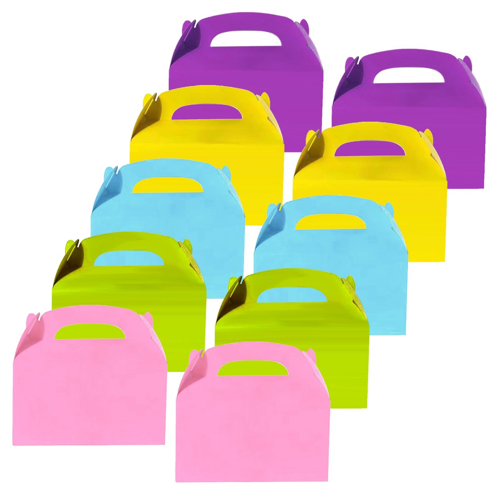 10Pcs Party Favor Treat Boxes, Colorful Paper Lunch Takeaway Meal Boxes, 5 Colors Birthday Wedding Meal Food Cake Party Box, Parties Bags Box for Sweets Treats Lunch Goodie Cookie Toys, 16x9x8.6 cm