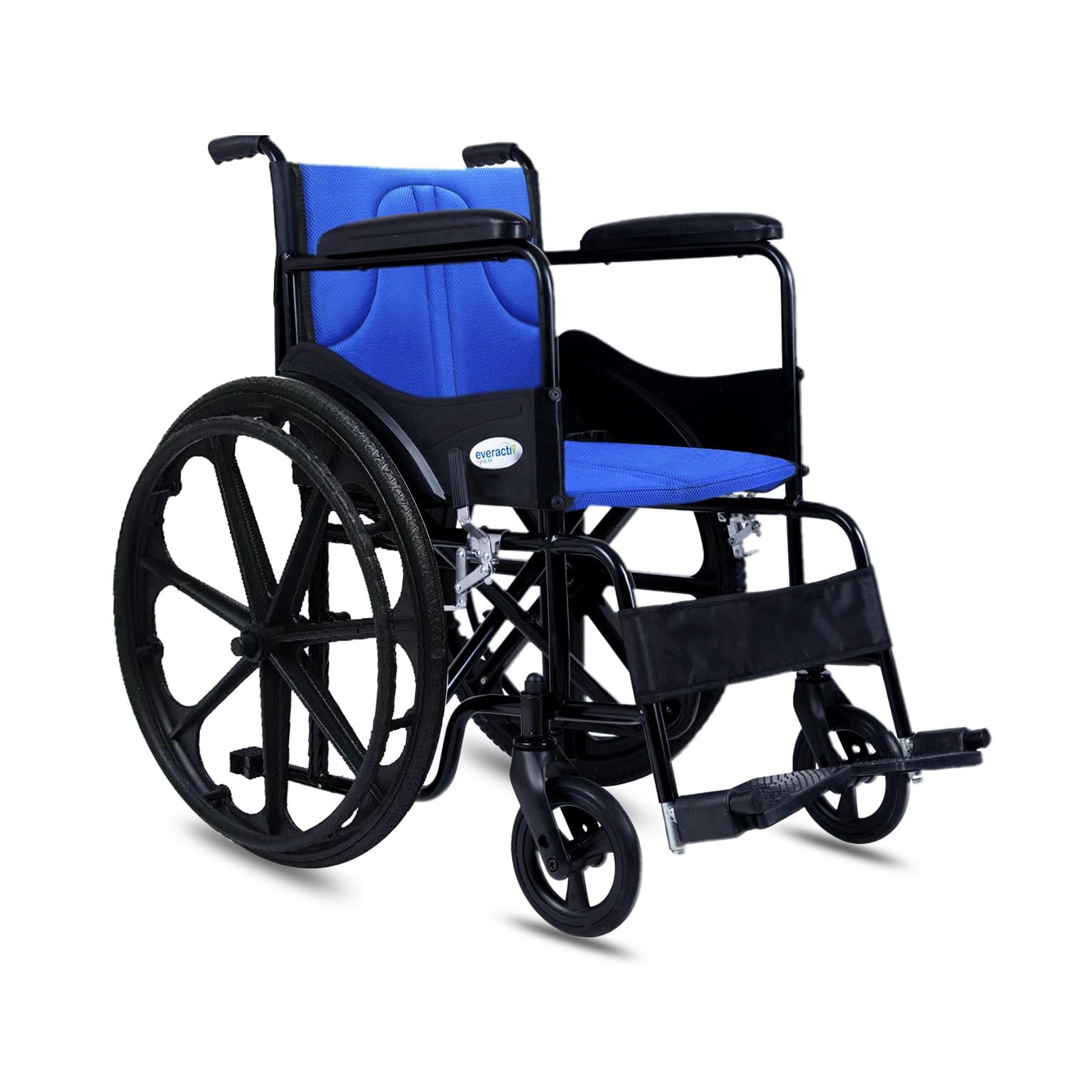 Everactiv Everyday Economy Foldable Wheelchair with Safety Seat belt & Extra Soft Cushions, Weight Bearing Capacity 120 kg, Sturdy Frame and Easy Foldable Mechanism | Blue Color - Image 2 thumbnail