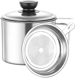 Stainless Steel Oil Filter Household Cooking Oil Storage Can with Fine Mesh Lid Cooking Oil Fat Separator for Storing Frying Cooking Grease