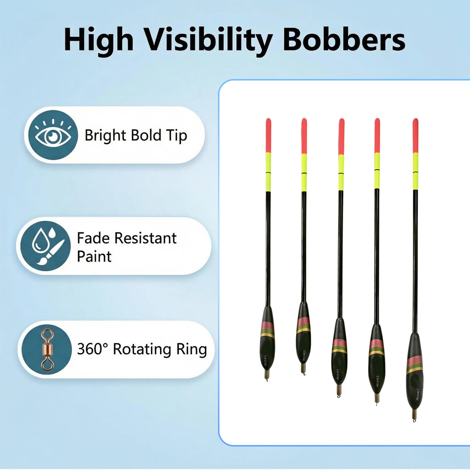 Waggler Set 5 Unidades 3.2g-5.5g - Flotadores de Pesca para Diversas Situaciones