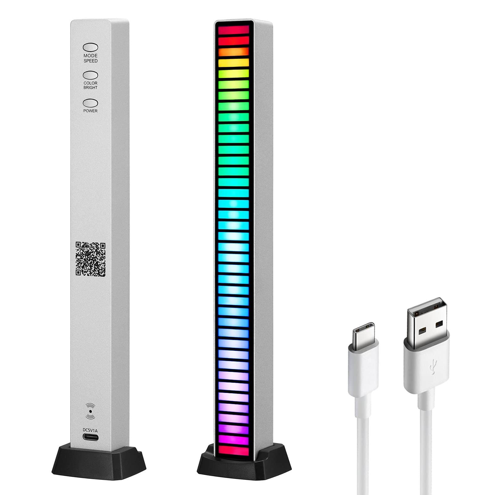 Coolbaby smart rgb light bar, voice activated led light, music sync for gaming, car, pc, tv, party silver, yly2021, yly2021-wt